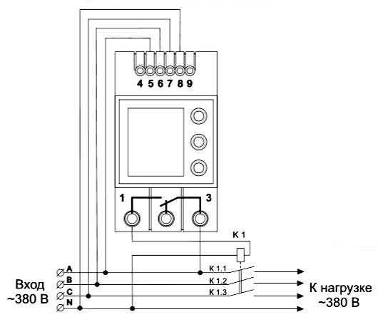 Схема подключения реле напряжения VP-380