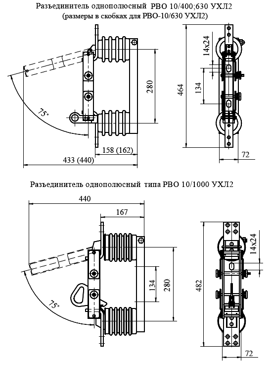 Размеры разъединителей РВО-10